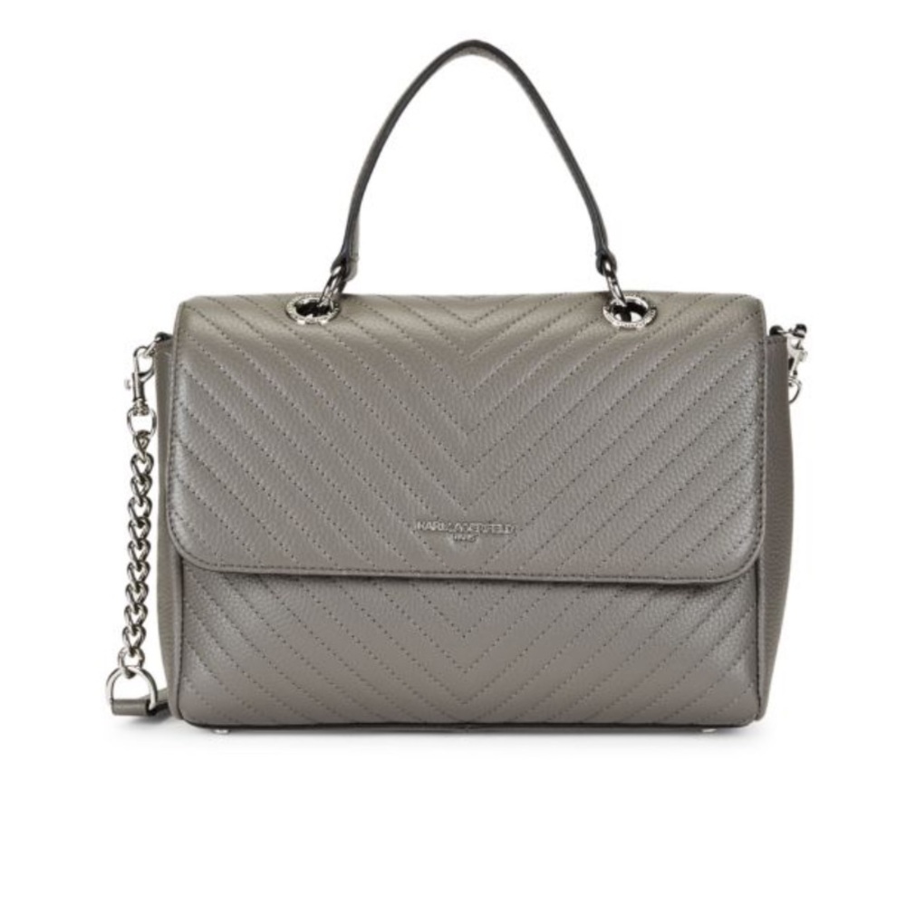 KARL LAGERFELD PARIS Charlotte Quilted Leather
Satchel in Gray